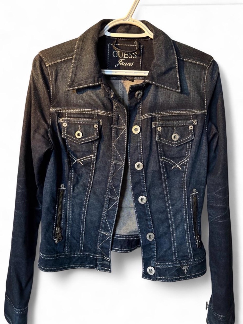 Guess Womens Dark Wash Denim Jacket in Size Medium